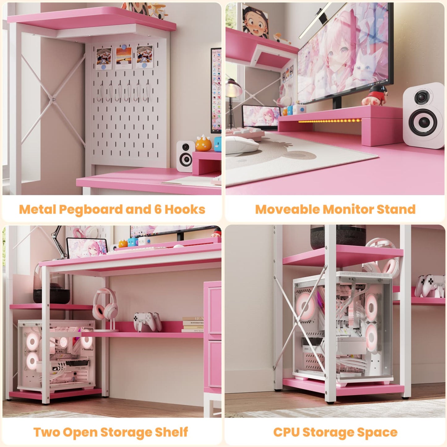 Computer Desk with Power Outlets and Fabric Drawers