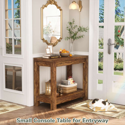 Farmhouse End Table, Narrow Side Table, Slim End Table with Storage Shelf, Small Console Table for Living Room, 24"