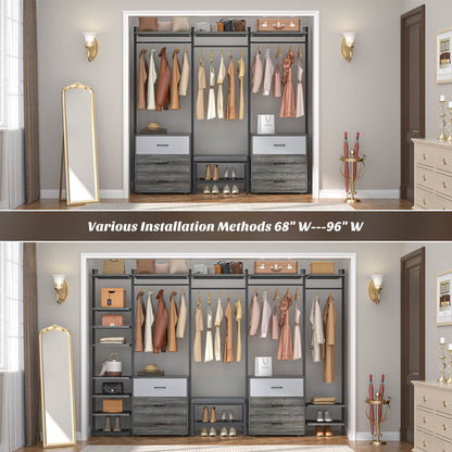 Freestanding Closet Organizer with 6 Drawers, Walk-In Closet Systen with 4 Clothing Rack