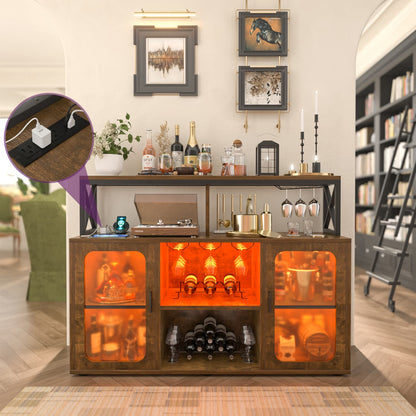 Wine Bar Cabinet with Glass Holders and and Doors, Buffet Wine cabinet with Power Outlet