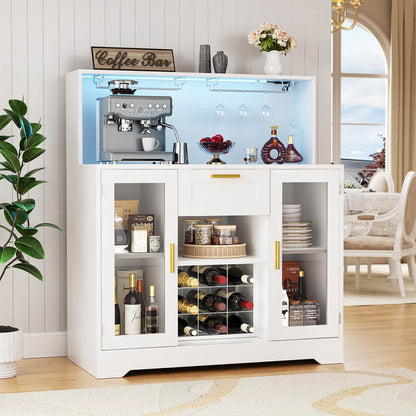 Wine Bar Buffet Table with Storage and Wine Rack, Coffee Bar Cabinet with Drawer
