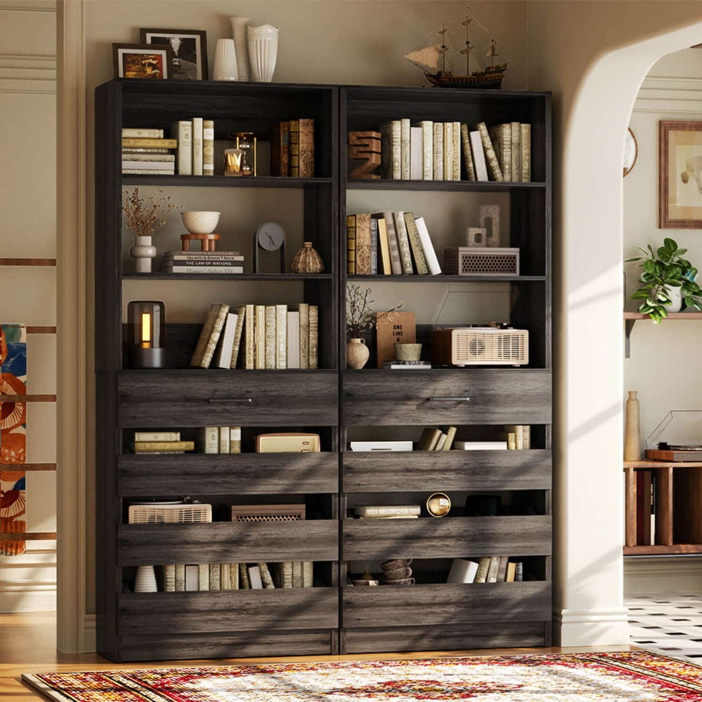 Closet System with 4 Wood Drawers and Adjustable Shelves