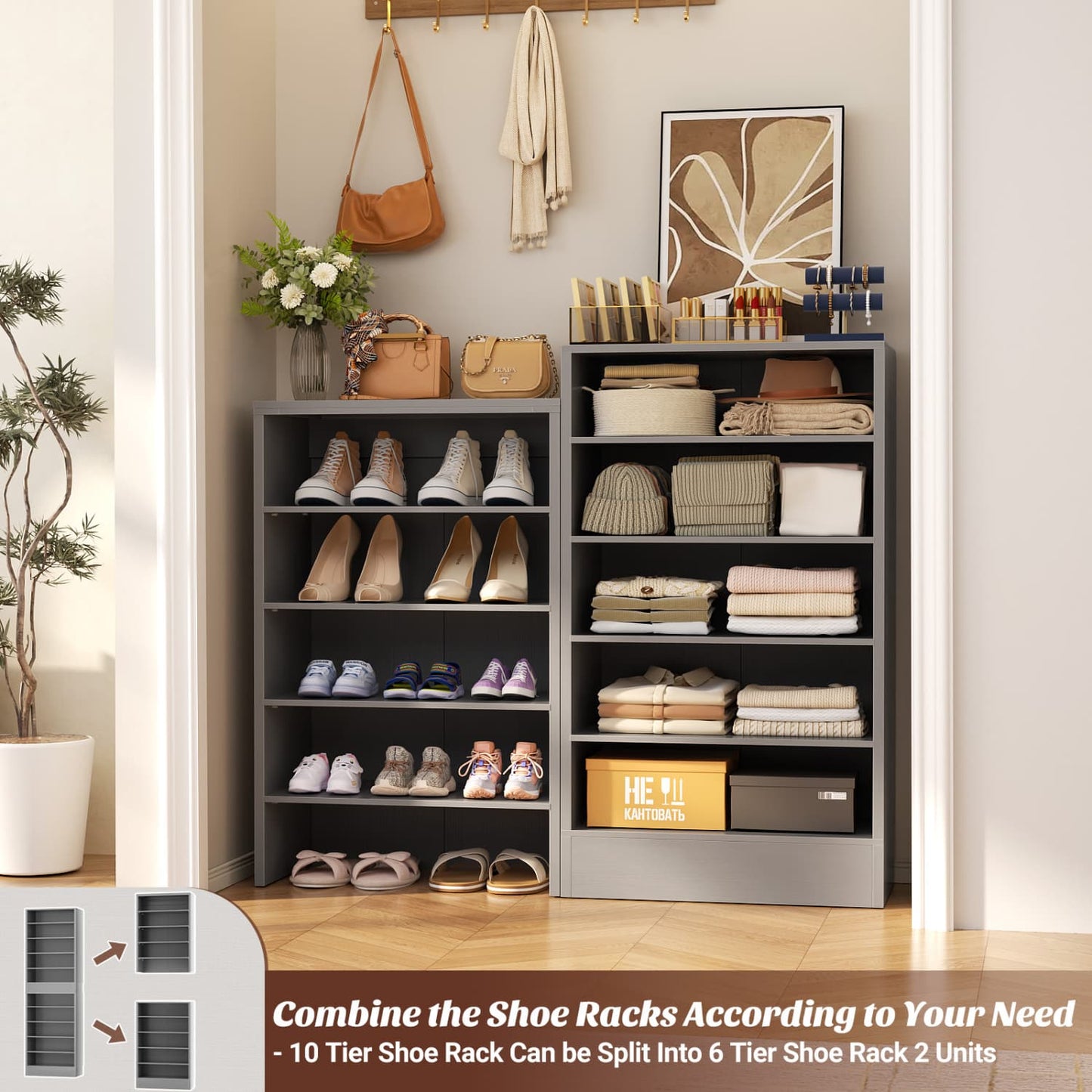 Shoe Storage Cabinet, 10-Tier Shoe Rack With Drawers