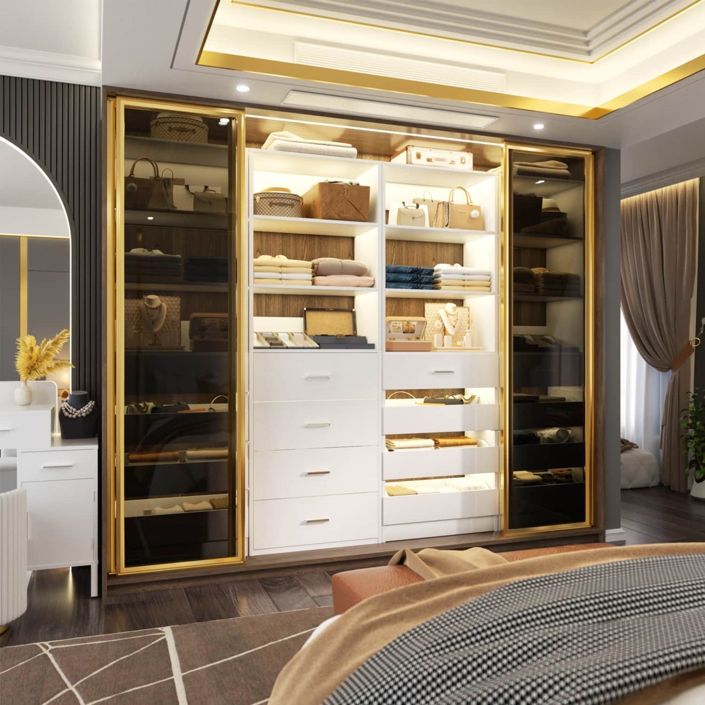Closet Organizer System with Wood Drawers and Shelves