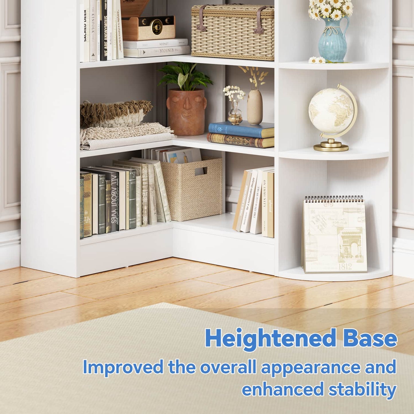71" Tall 6-Tiers Corner Bookshelf with Open Storage, Wooden Display Shelves for Bedroom