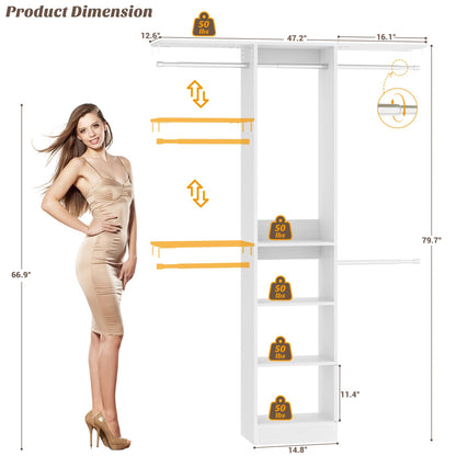 47'' W Closet System with Hanging Rods and Shelves, Closet Organizer for Bedroom