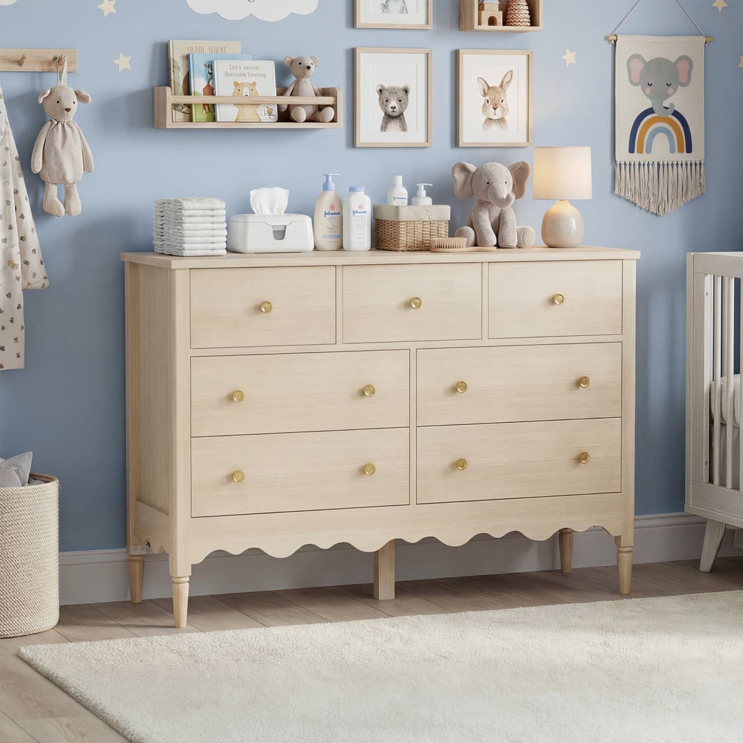 47" Closet Storage Cabinet with 7 Drawers, Wooden Dresser with Support Leg