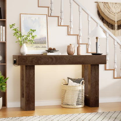 47inch Console Table with Power Outlets, Wood Narrow Entryway Table
