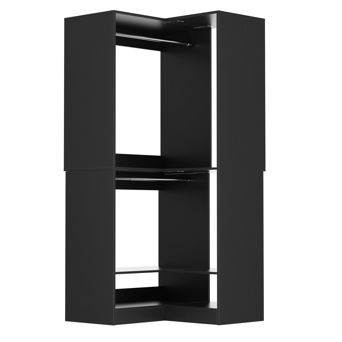 Freestanding Corner Closet System with 2 Hanging Rods and Shoes Shelf