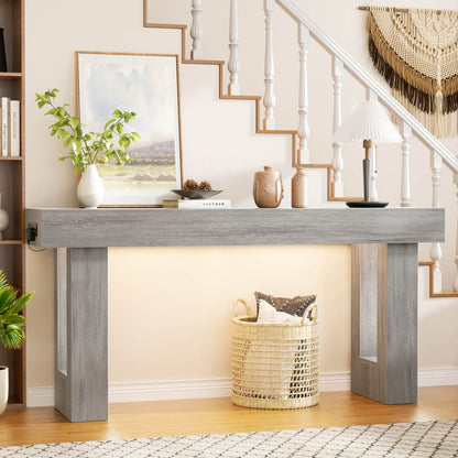 63inch Console Table with Power Outlets, Wood Narrow Entryway Table