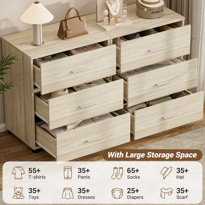 Set of 2 Wooden 6-Drawers Dressers with Storage, Closet Storage Cabinet and Nightstand
