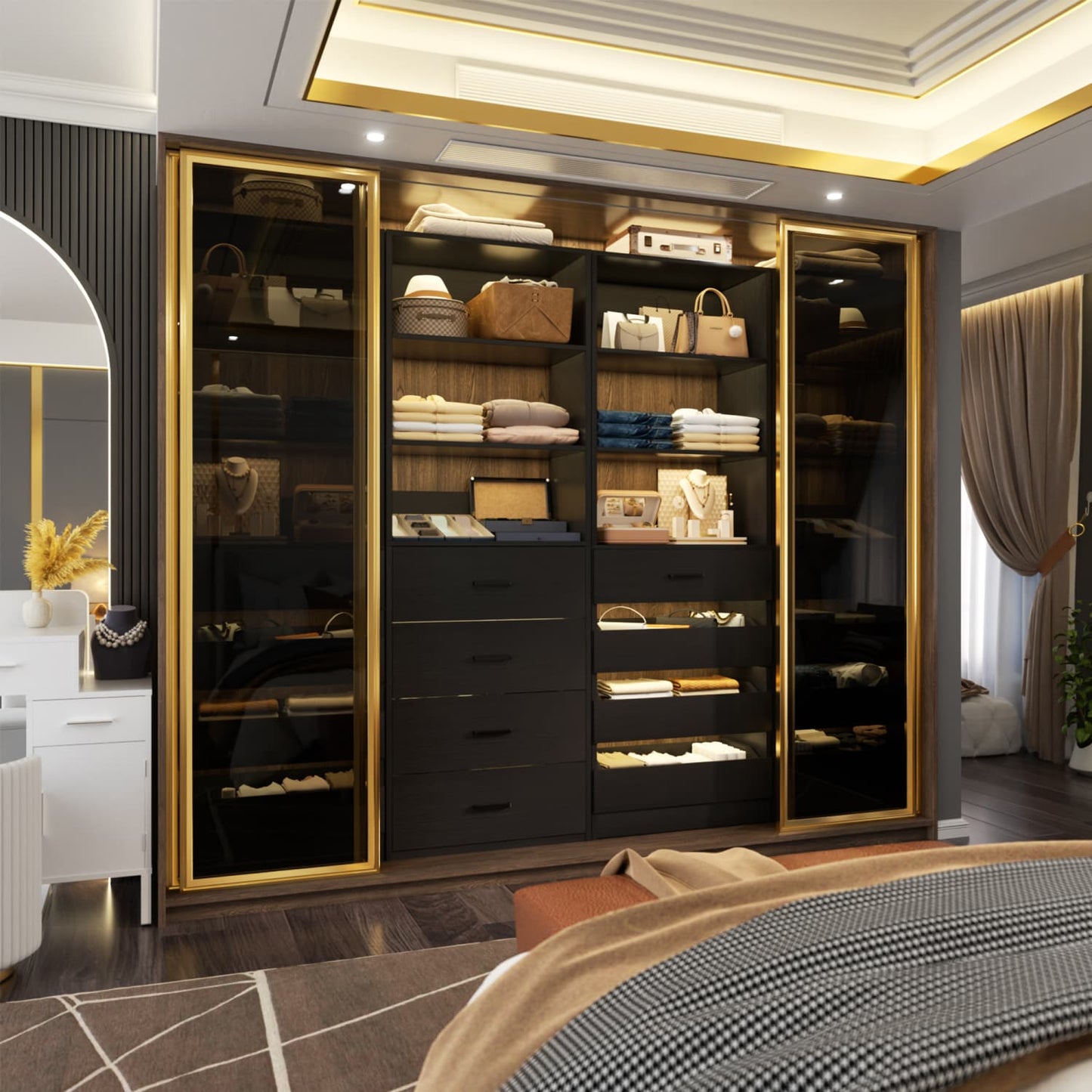 Closet Organizer System with Wood Drawers and Shelves