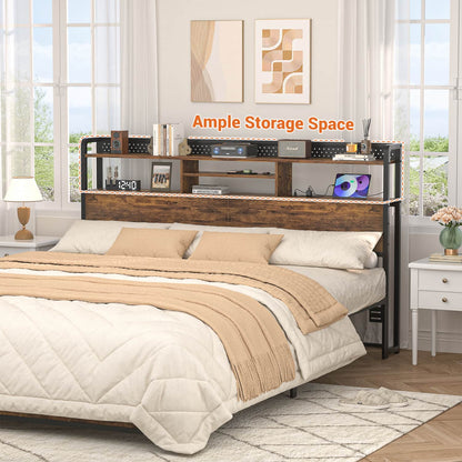 King Storage Headboard with Led Lights & Charging Station