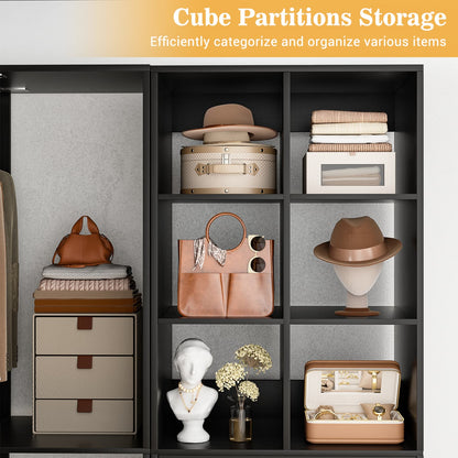 Corner Closet Oraganizer System with Drawers and Hanging Rods, Cube Storage Walk-in Closet System