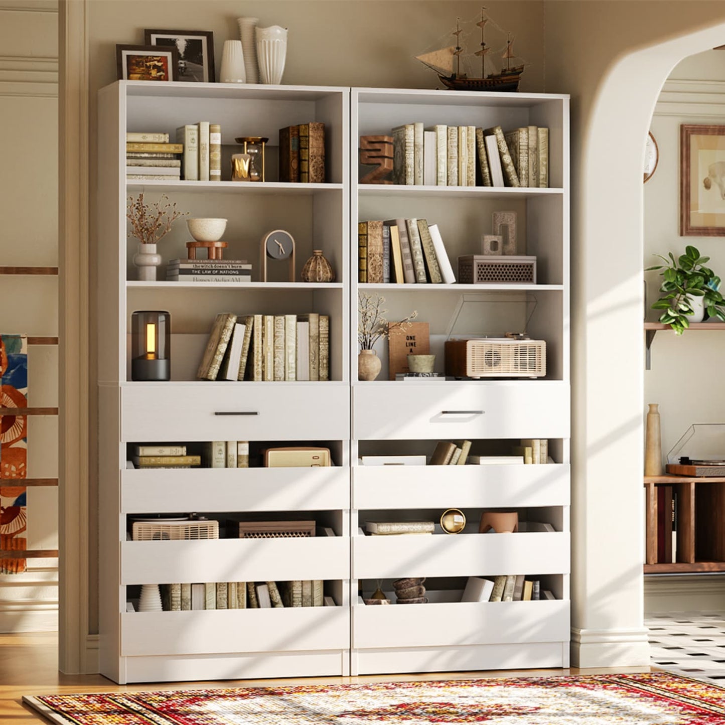 Closet System with 4 Wood Drawers and Adjustable Shelves