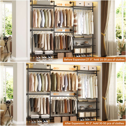 Garment Rack with Wood Shelves, Closet system Storage Rack