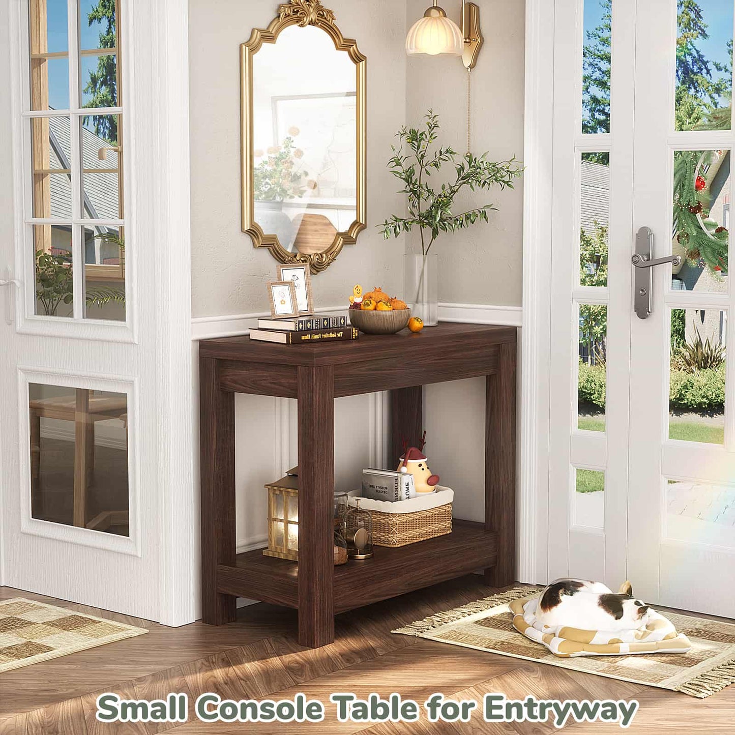 Farmhouse End Table, Narrow Side Table, Slim End Table with Storage Shelf, Small Console Table for Living Room, 24"