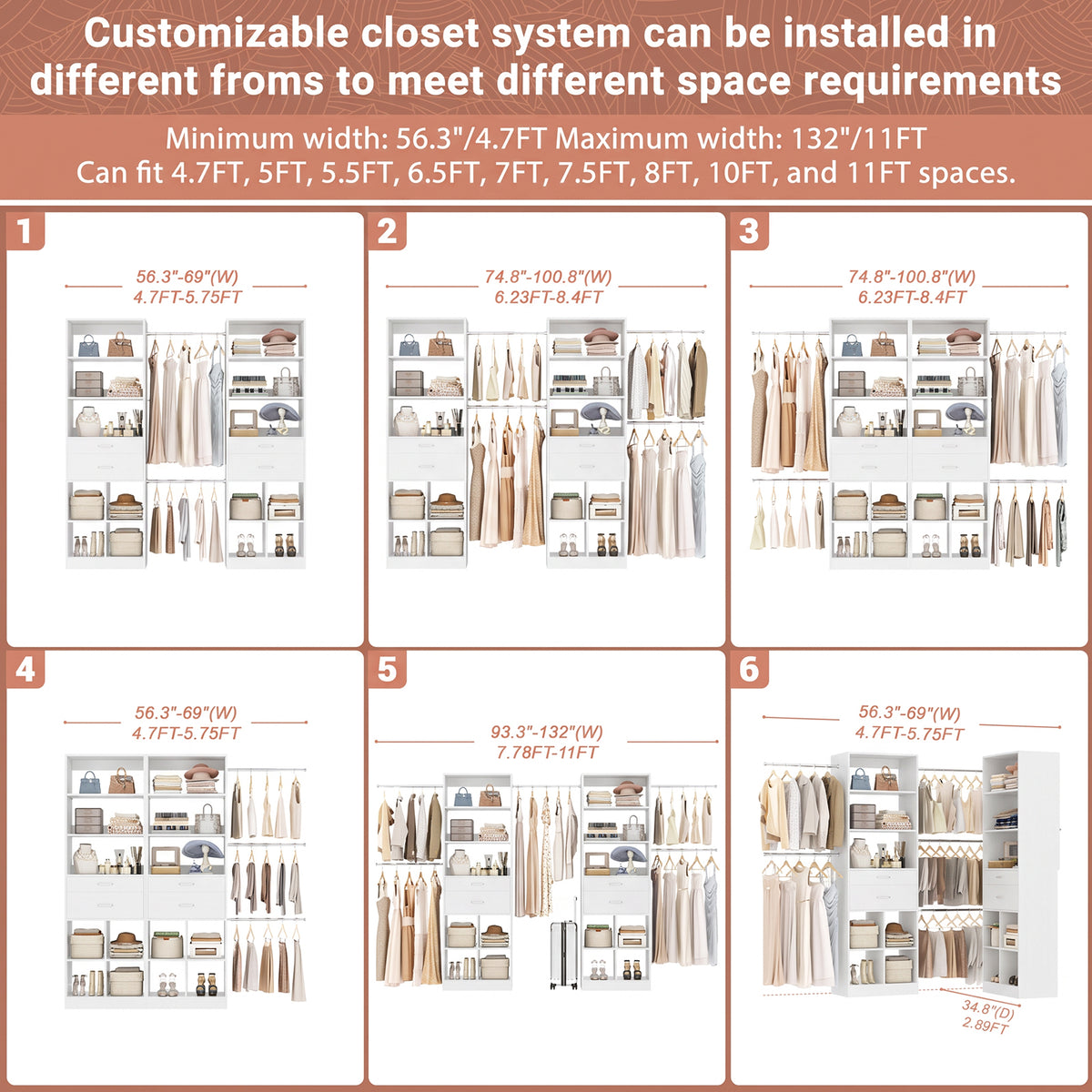 Besiost Closet System, 6ft-8.3ft