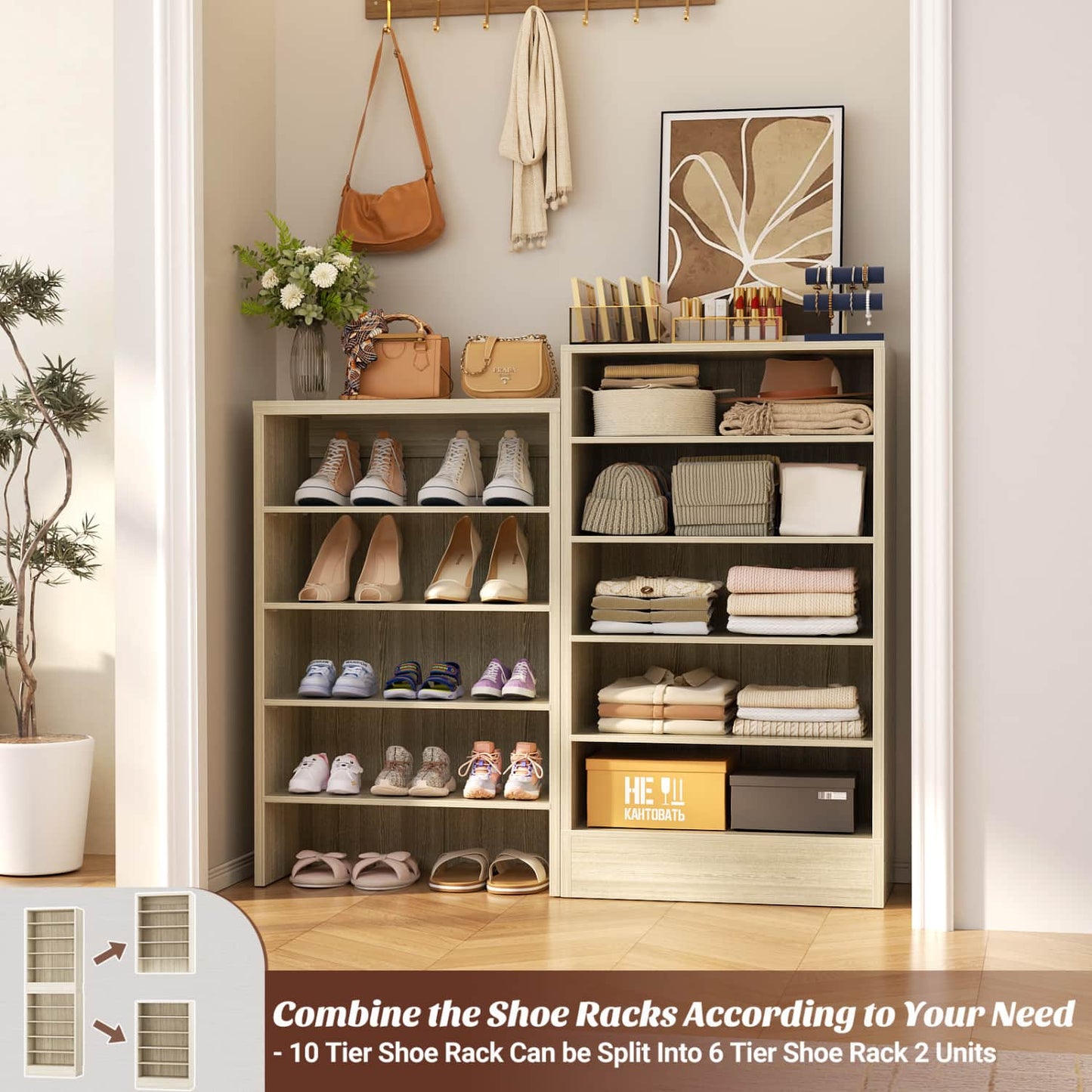 Shoe Storage Cabinet, 10-Tier Shoe Rack With Drawers