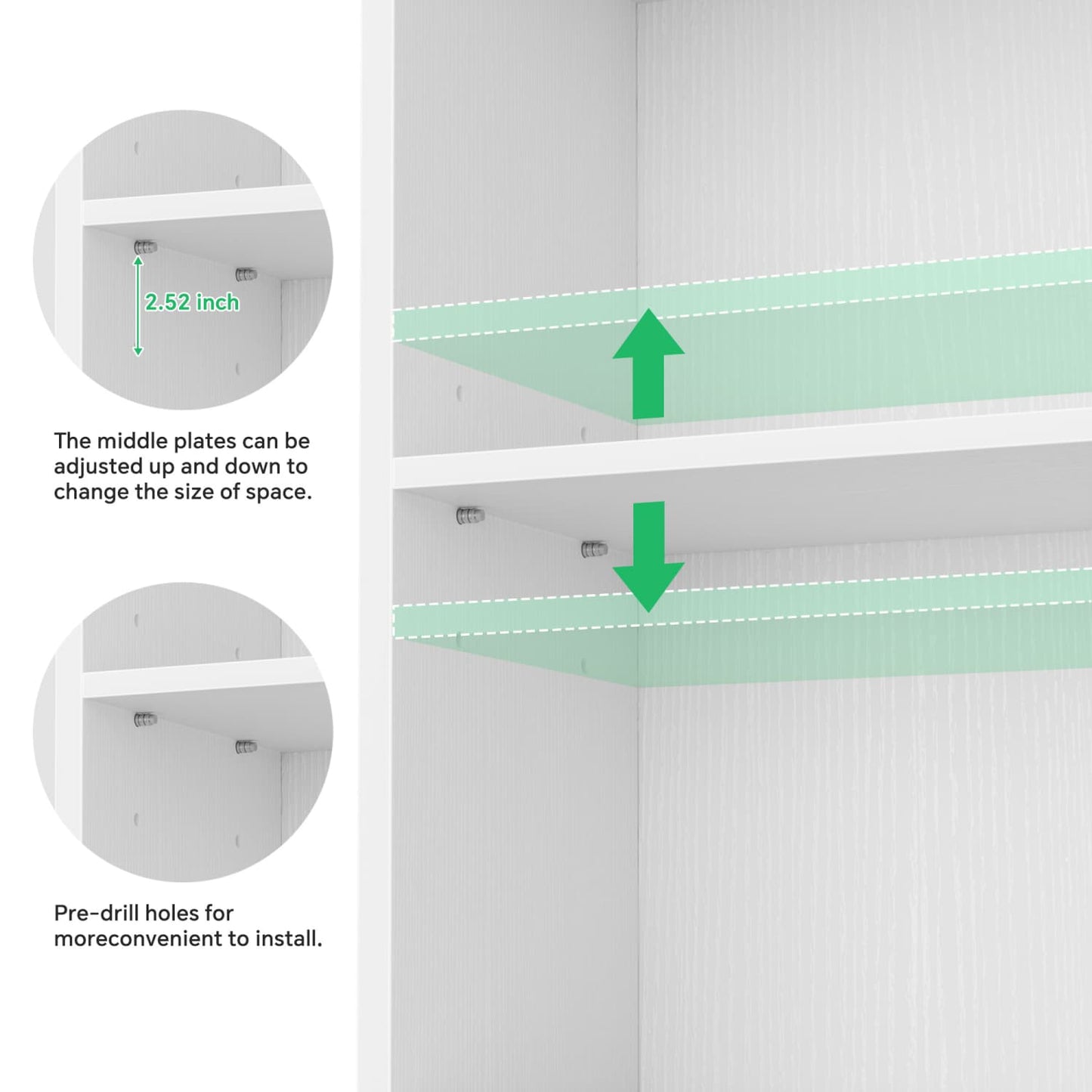 Besiost Bookcase with 2 Adjustable Shelves