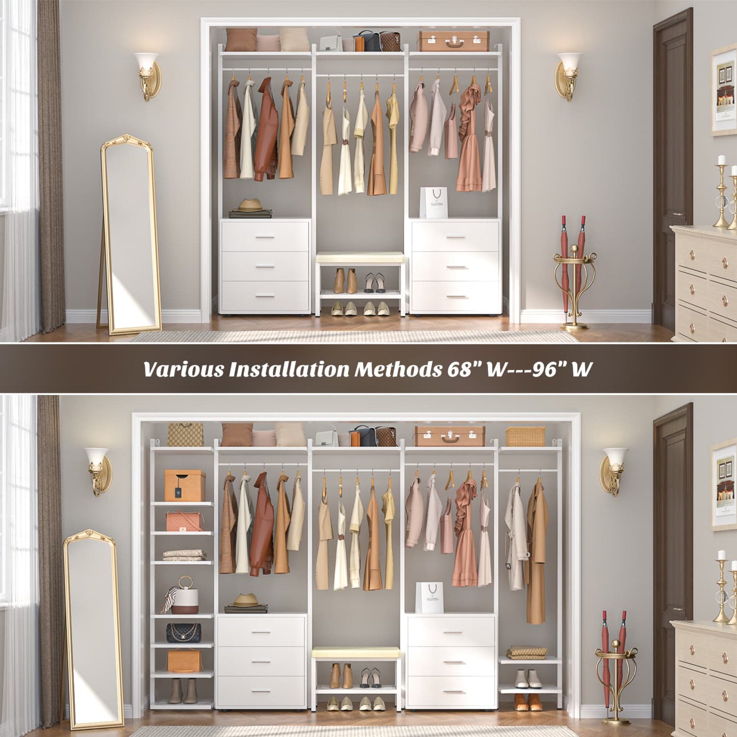 Freestanding Closet Organizer with 6 Drawers, Walk-In Closet Systen with 4 Clothing Rack