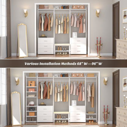 Freestanding Closet Organizer with 6 Drawers, Walk-In Closet Systen with 4 Clothing Rack