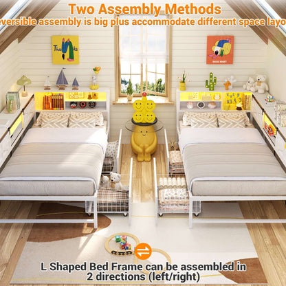Bookcase Daybed with Wood Drawer, Corner Bed Frame with Sliding Door