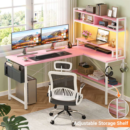 L-Shaped Computer Desk with Monitor and Hutch, Gaming Desk with Charging Station