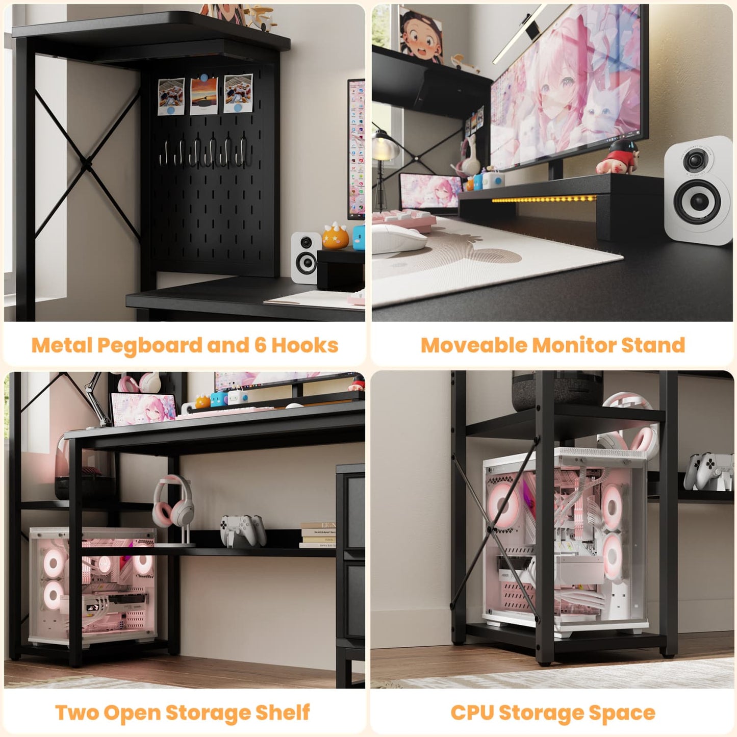 Computer Desk with Power Outlets and Fabric Drawers