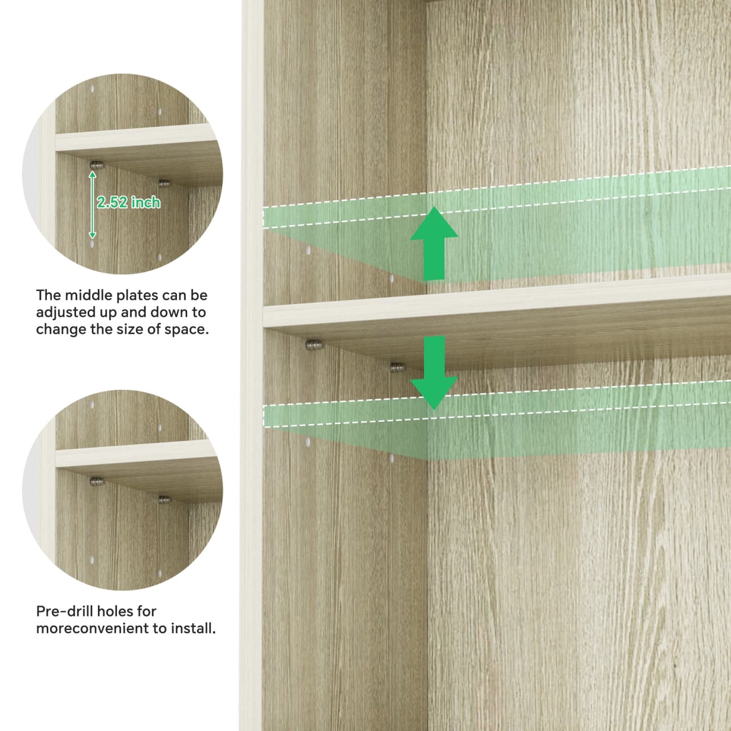 Besiost Bookcase with 2 Adjustable Shelves