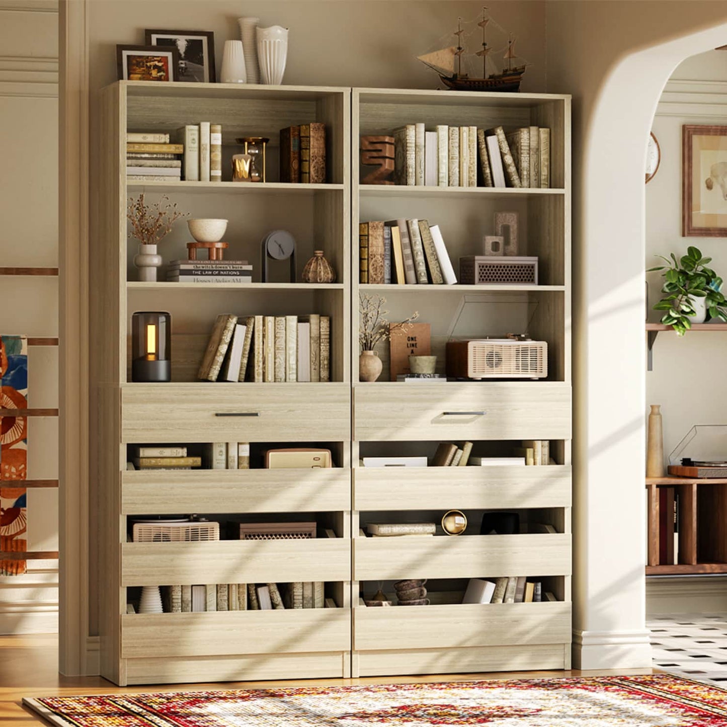 Closet System with 4 Wood Drawers and Adjustable Shelves