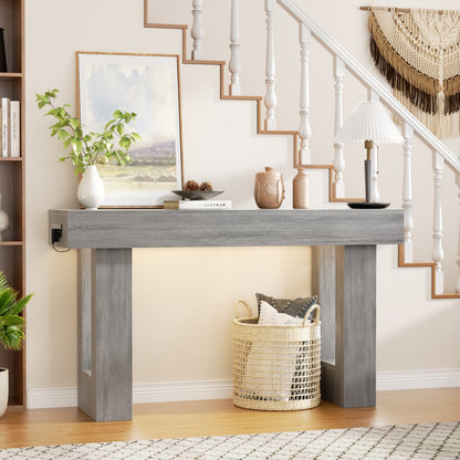 47inch Console Table with Power Outlets, Wood Narrow Entryway Table