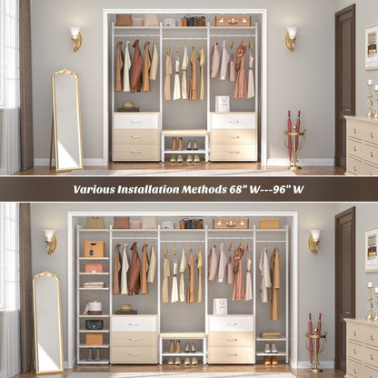Freestanding Closet Organizer with 6 Drawers, Walk-In Closet Systen with 4 Clothing Rack
