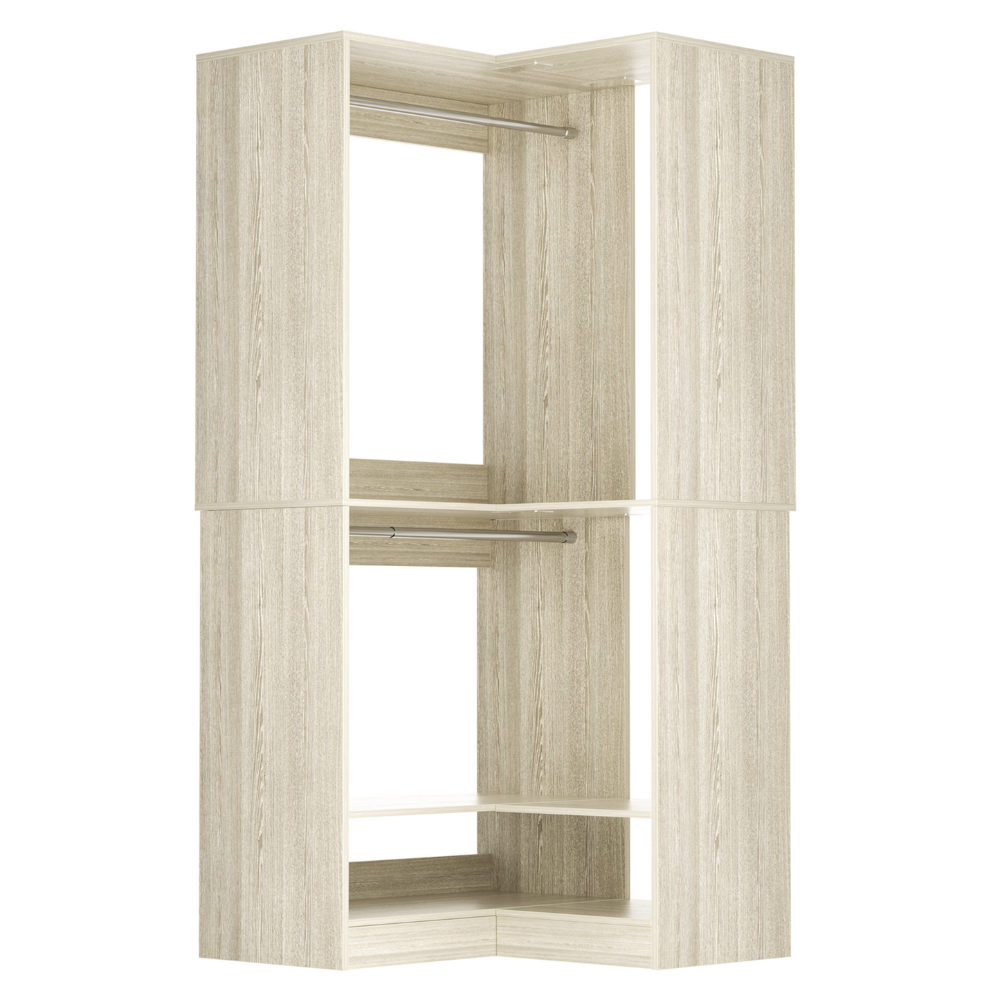 Freestanding Corner Closet System with 2 Hanging Rods and Shoes Shelf