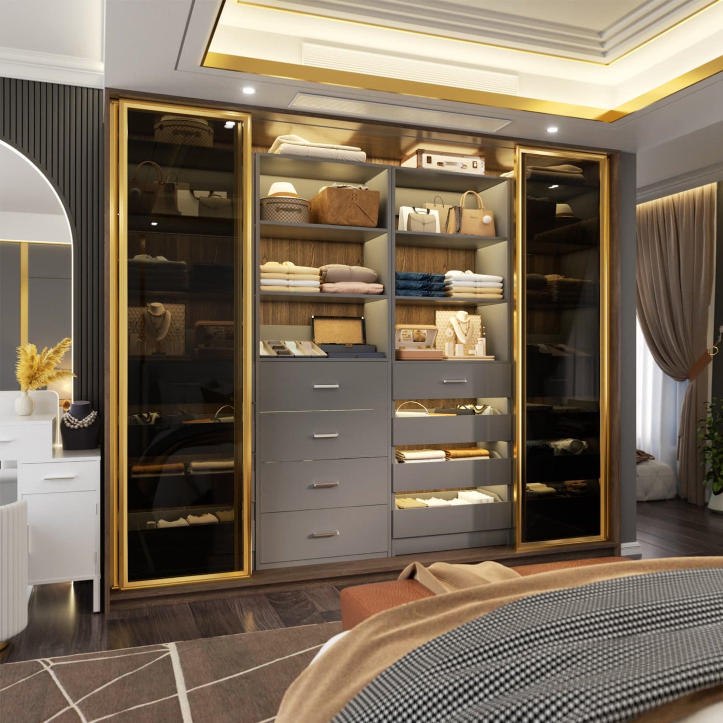 Closet Organizer System with Wood Drawers and Shelves