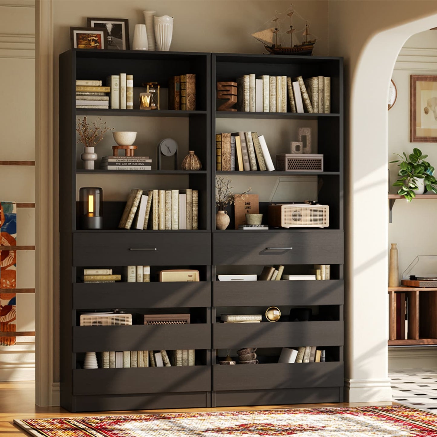Closet System with 4 Wood Drawers and Adjustable Shelves