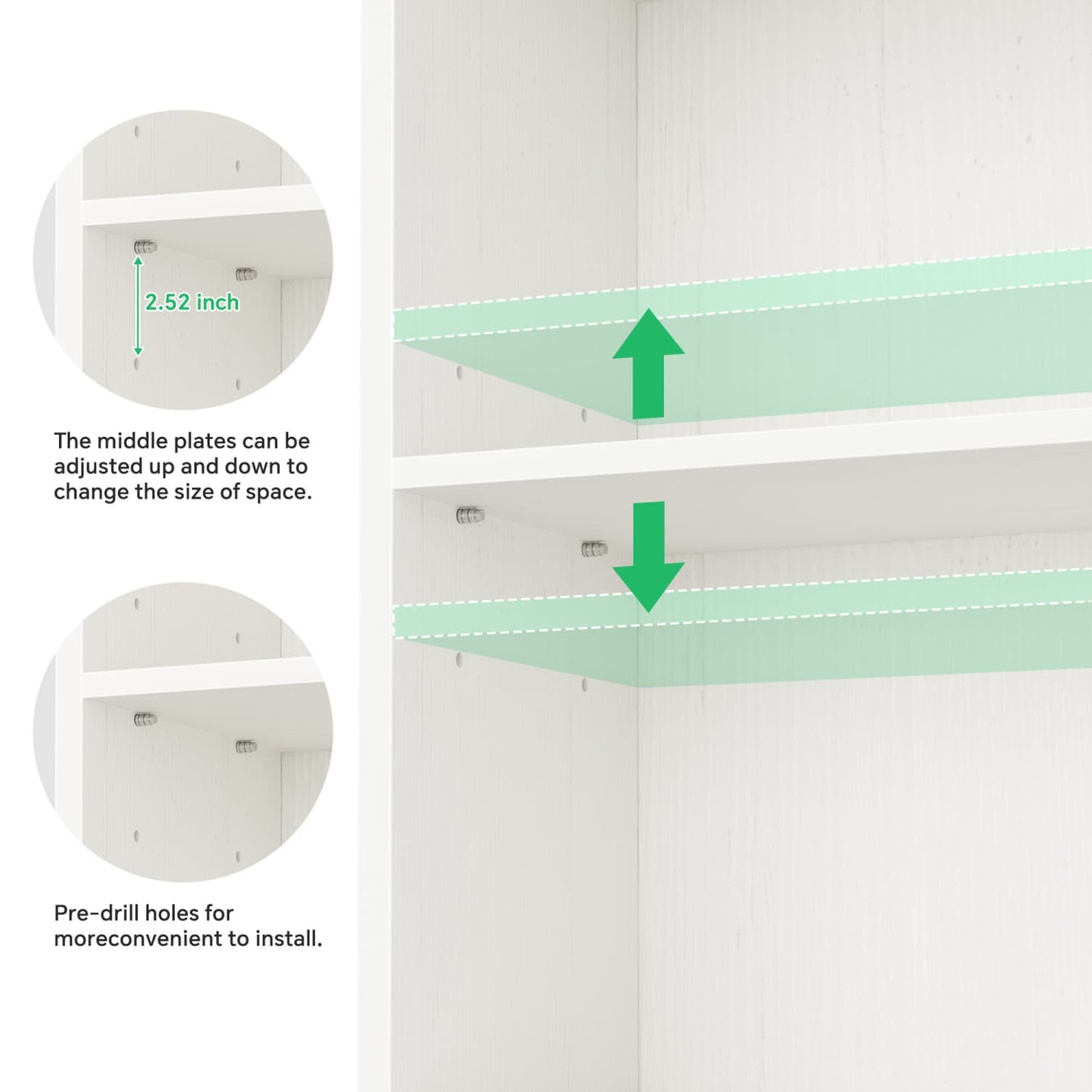 Besiost Bookcase with 2 Adjustable Shelves