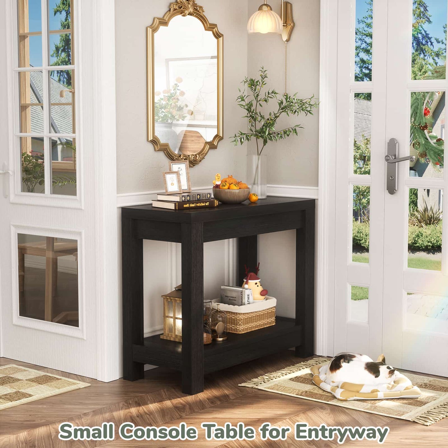 Farmhouse End Table, Narrow Side Table, Slim End Table with Storage Shelf, Small Console Table for Living Room, 24"