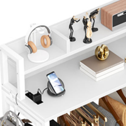 Dresser for Bedroom with Clothes Rack & Shelves, 5 Drawers Dresser with Charging Station