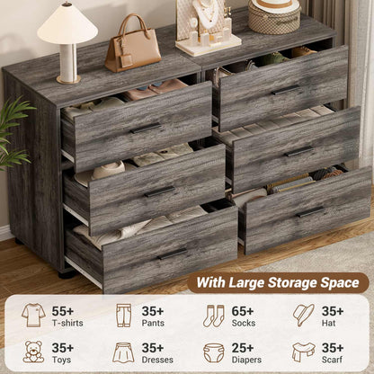 Set of 2 Wooden 6-Drawers Dressers with Storage, Closet Storage Cabinet and Nightstand