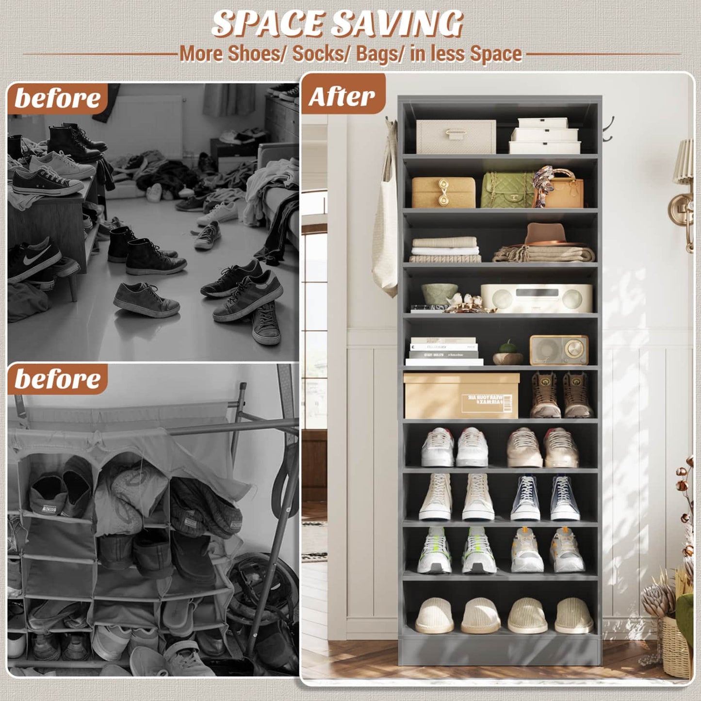 Shoe Storage Cabinet, 10-Tier Shoe Rack With Drawers
