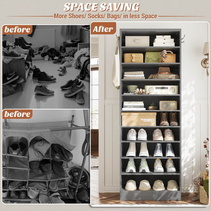 Shoe Storage Cabinet, 10-Tier Shoe Rack With Drawers