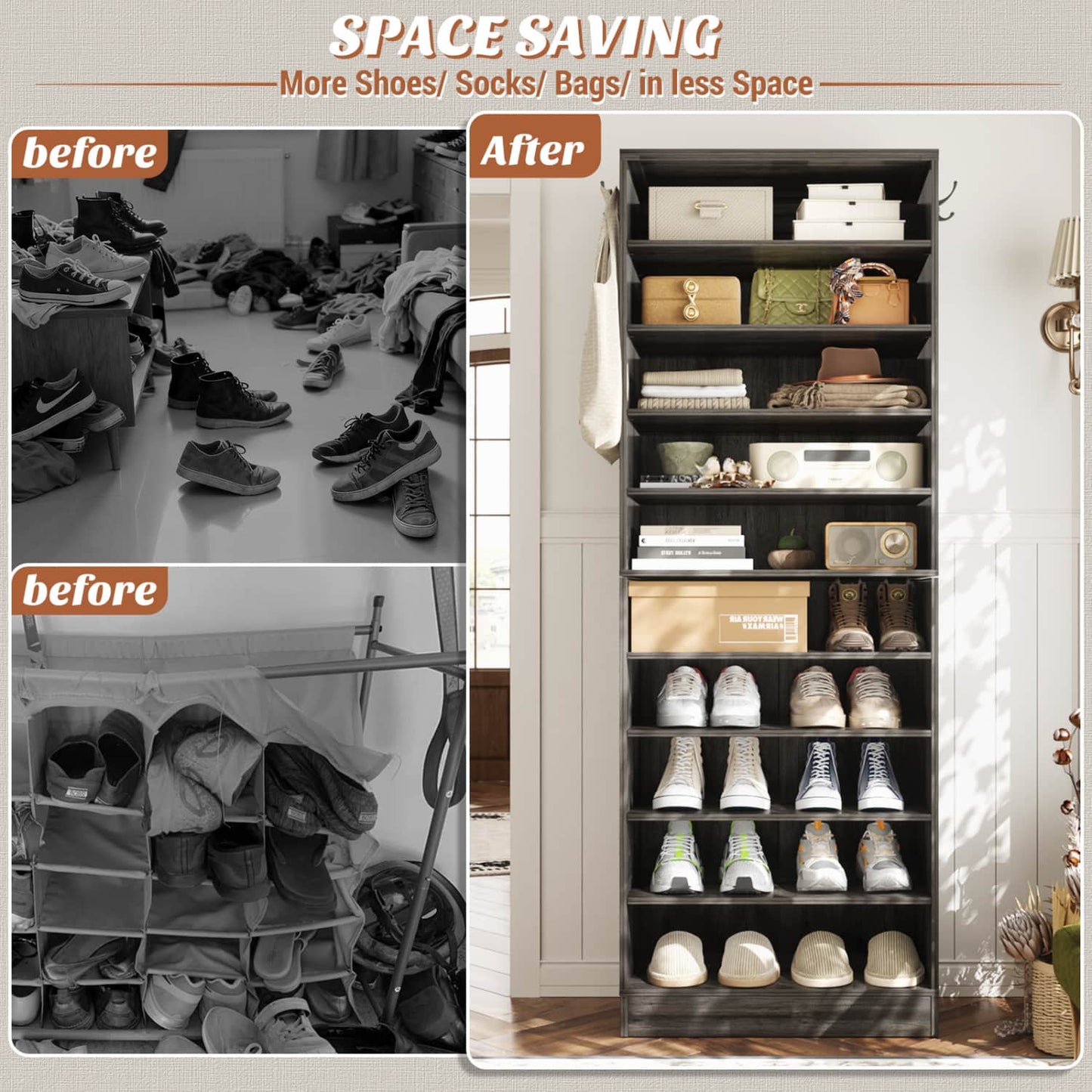 Shoe Storage Cabinet, 10-Tier Shoe Rack With Drawers