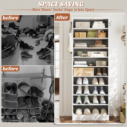 Shoe Storage Cabinet, 10-Tier Shoe Rack With Drawers