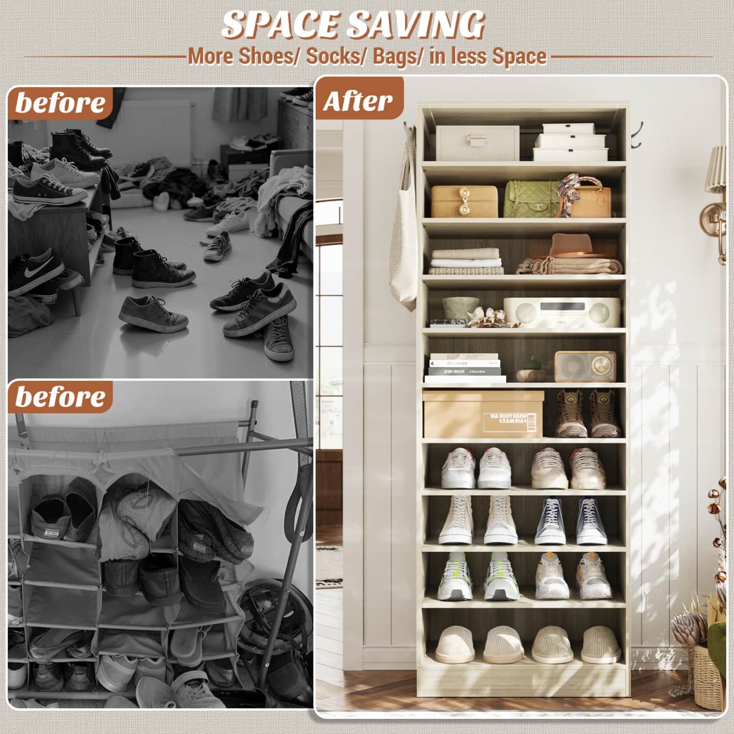 Shoe Storage Cabinet, 10-Tier Shoe Rack With Drawers