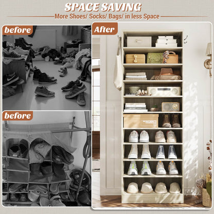Shoe Storage Cabinet, 10-Tier Shoe Rack With Drawers