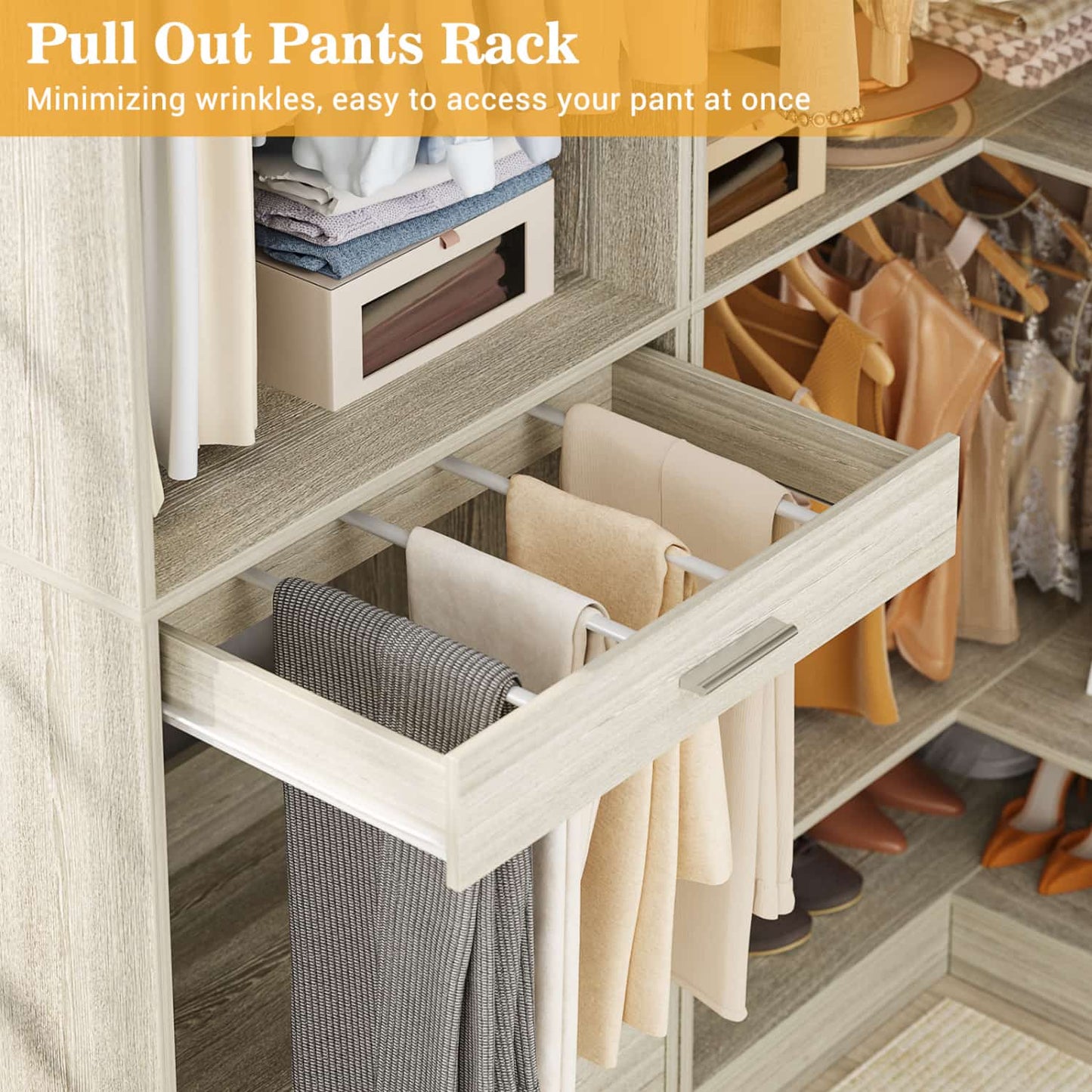 Corner Closet Oraganizer System with Drawers and Hanging Rods, Cube Storage Walk-in Closet System