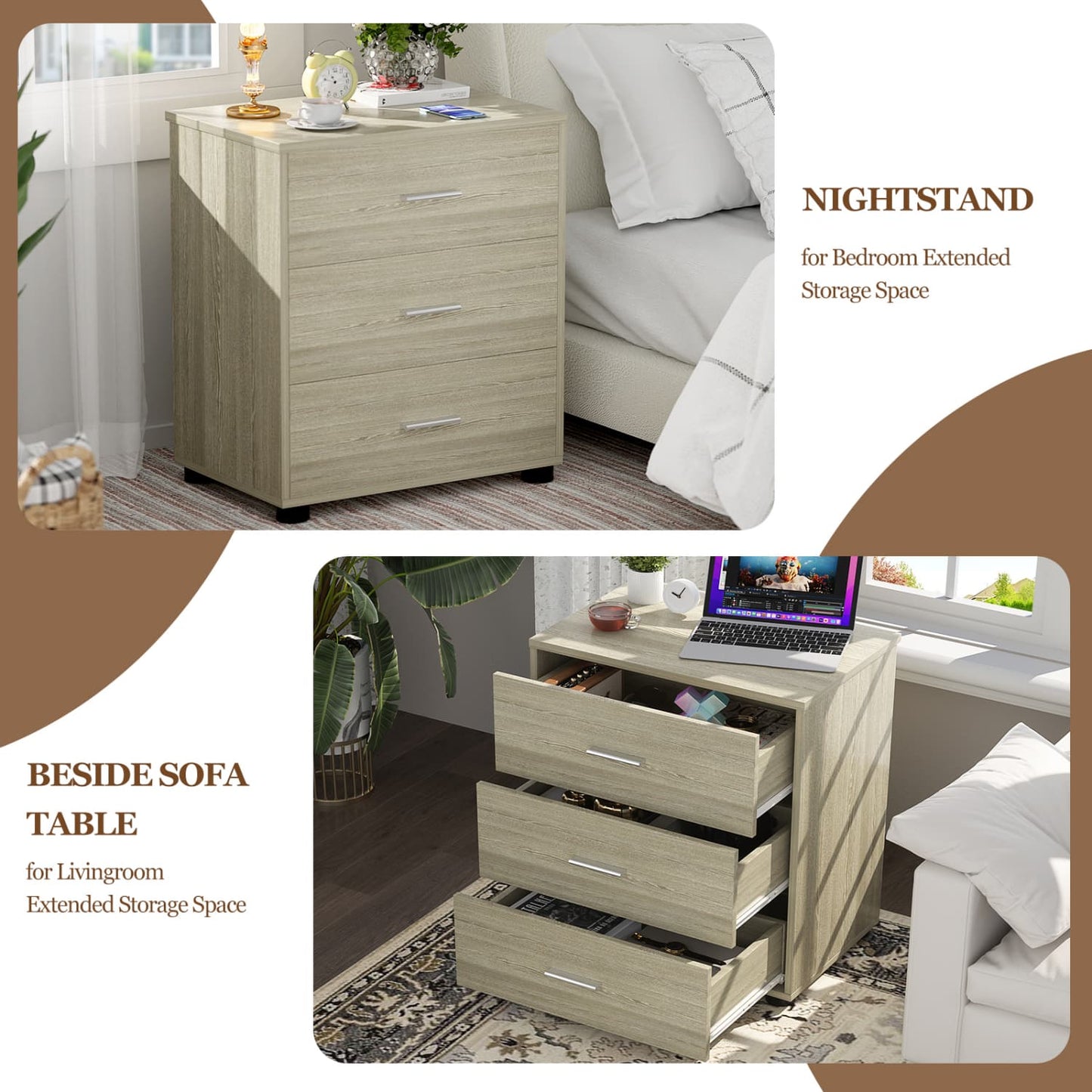 Set of 2 Wooden 6-Drawers Dressers with Storage, Closet Storage Cabinet and Nightstand