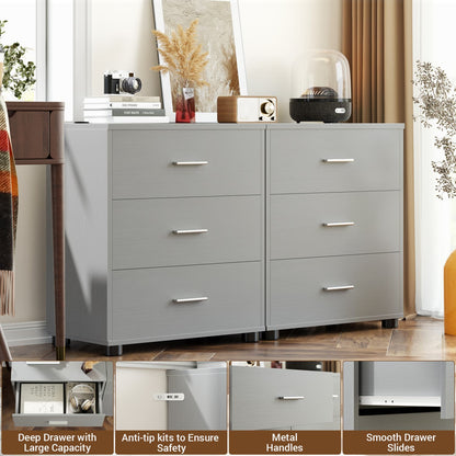 Set of 2 Wooden 6-Drawers Dressers with Storage, Closet Storage Cabinet and Nightstand