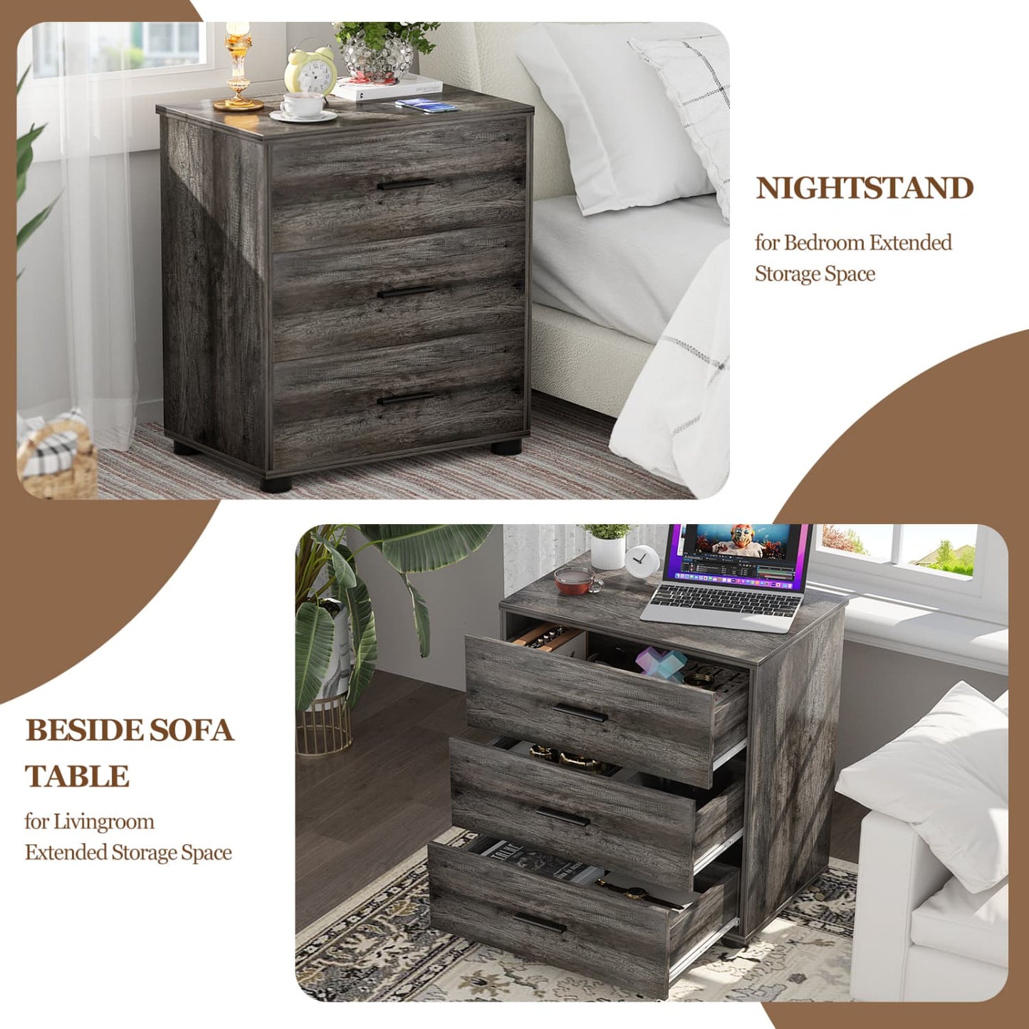 Set of 2 Wooden 6-Drawers Dressers with Storage, Closet Storage Cabinet and Nightstand